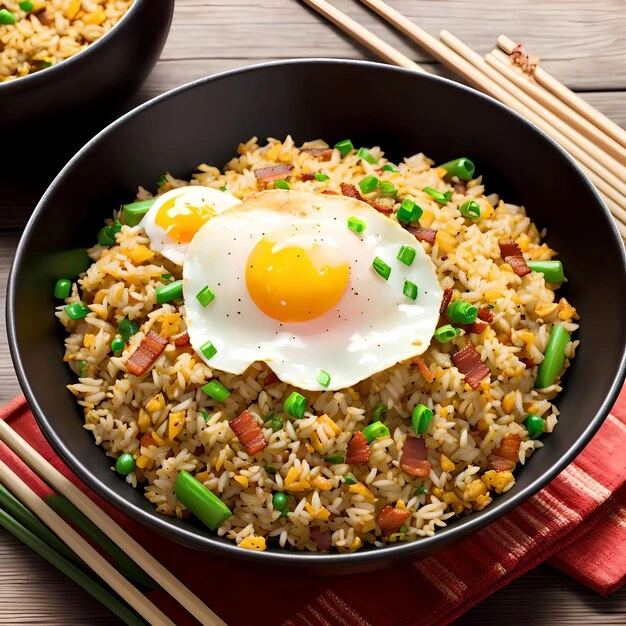 Egg Topped Bacon Fried Rice